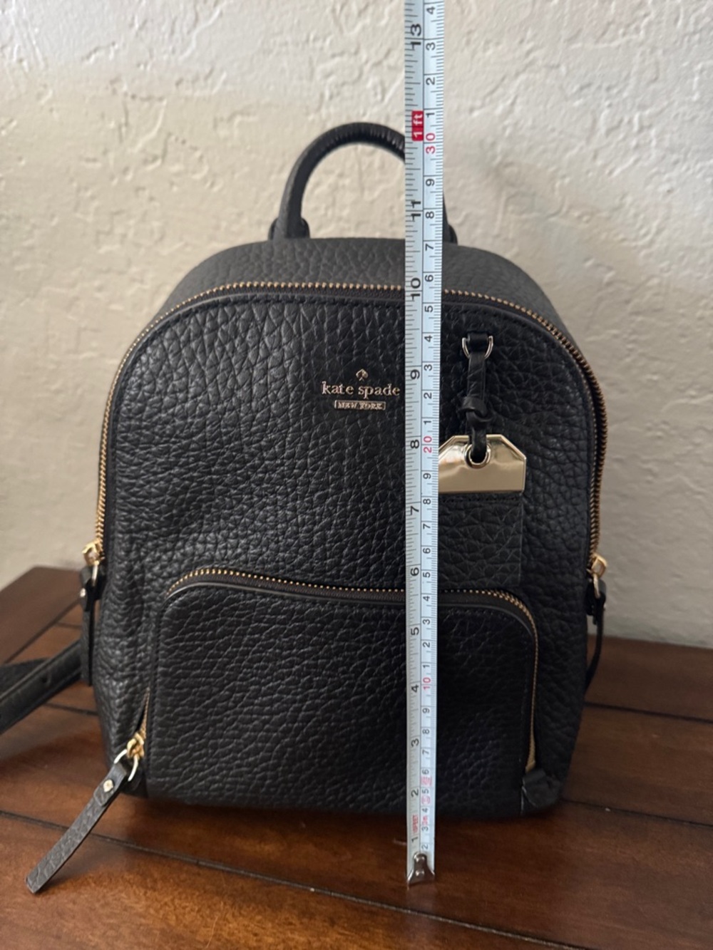 Kate Spade Black Pebbled Leather Mini Backpack with Gold Hardware